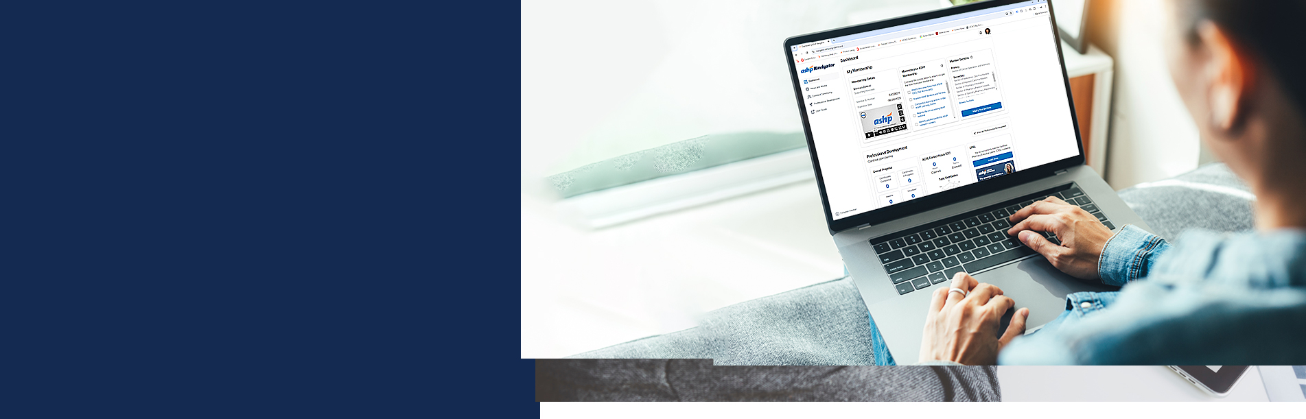 Person working on laptop with ASHP Navigator screen