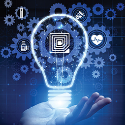 Hand holding technology graphic