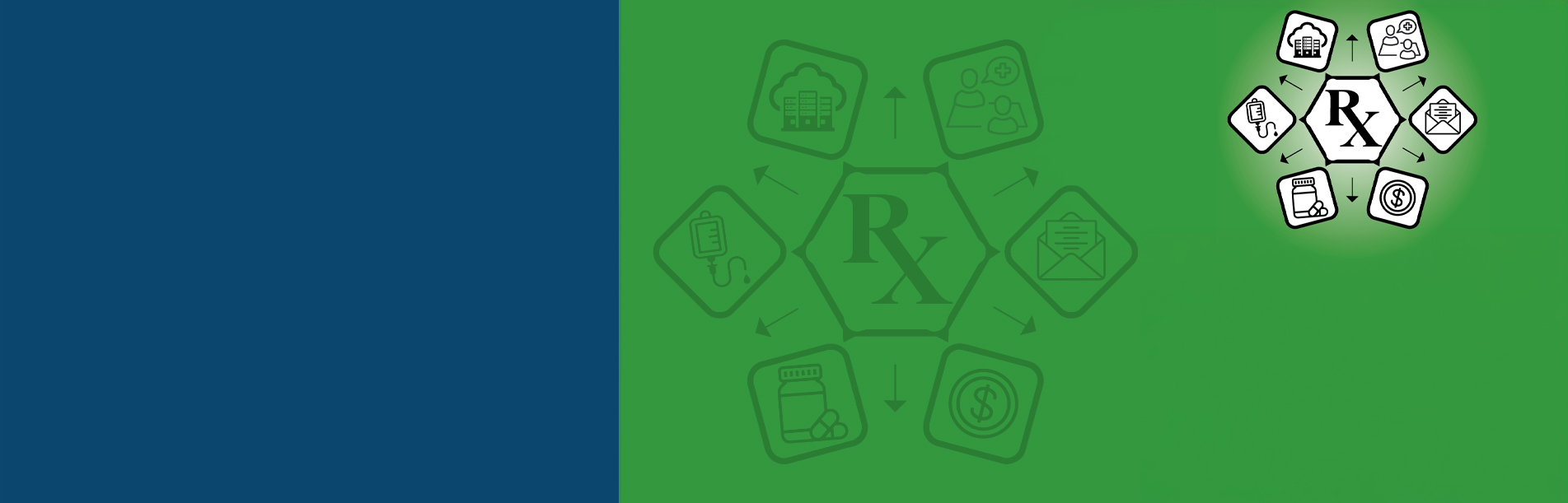 illustration with RX in the middle and other medical icons around
