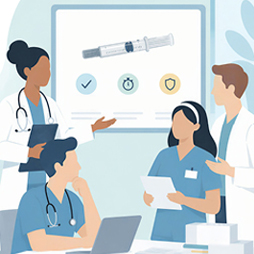 illustration of medical professional discussing ready to administer medication