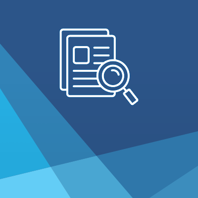 Illustration of documents and magnifying glass with blue background