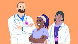 We're Your Pharmacist - illustration of two female and one male pharmacist